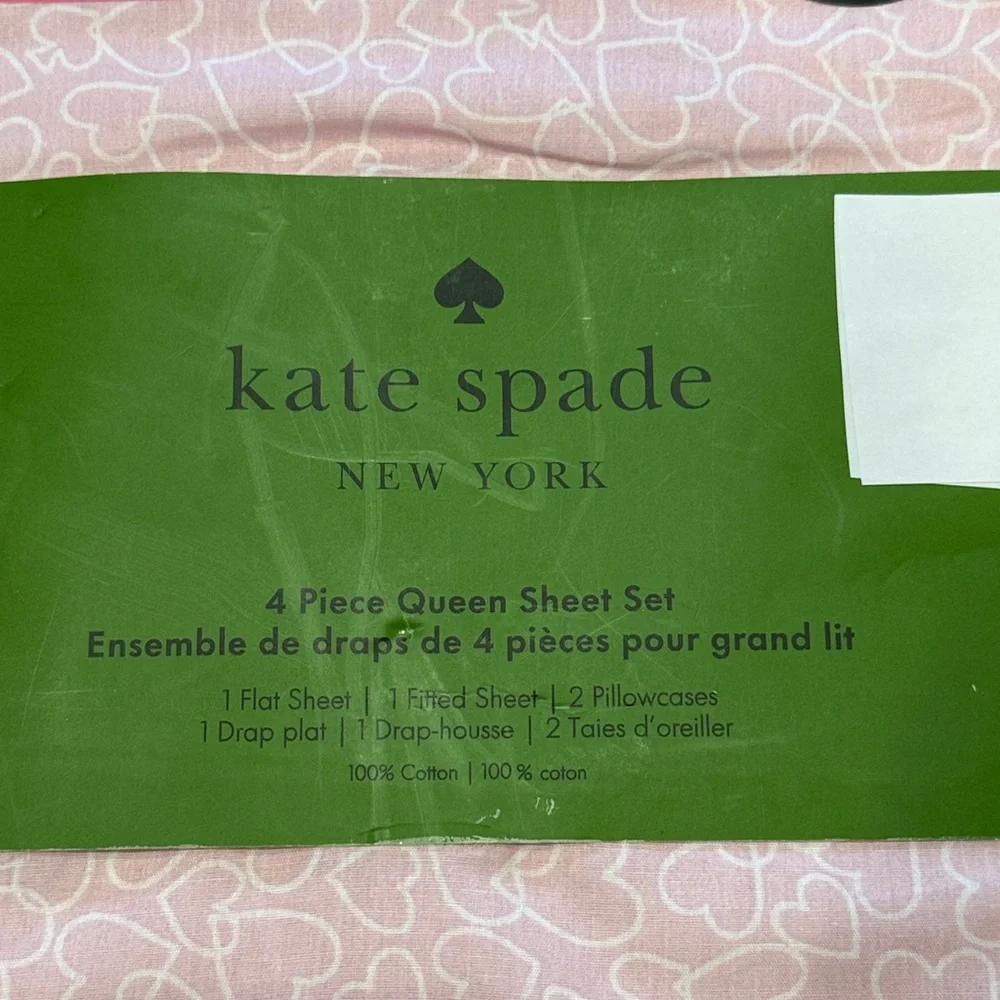 Kate Spade Queen Sheet Set Pink & White Cotton Percale‎ Sweet Valentine